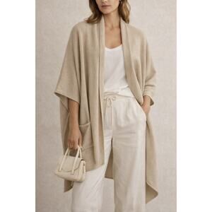 Eskandar Tabard Cape Sweater Tan Beige Womens One Size Merino Wool